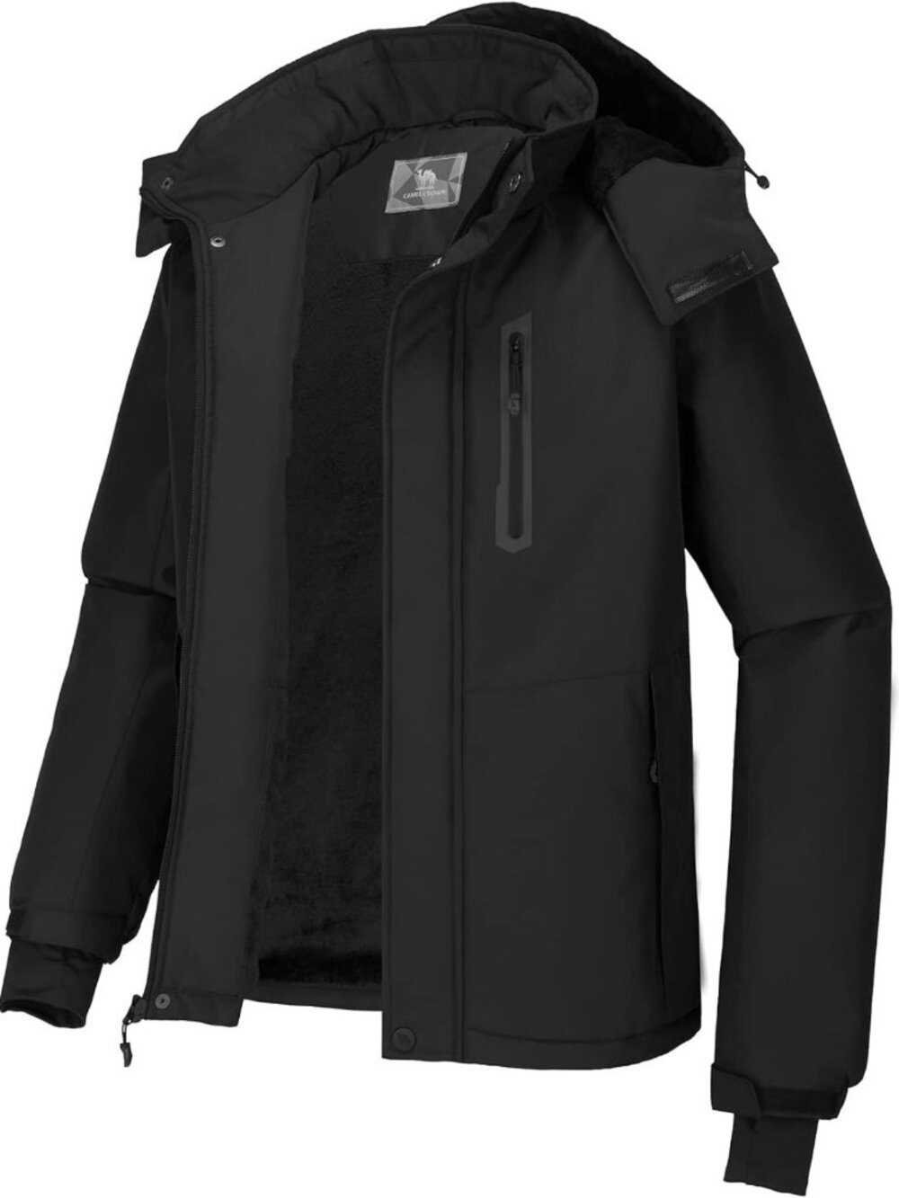 Men's Waterproof Ski Jacket with Detachable Hood | Windproof Fleece Parka for
